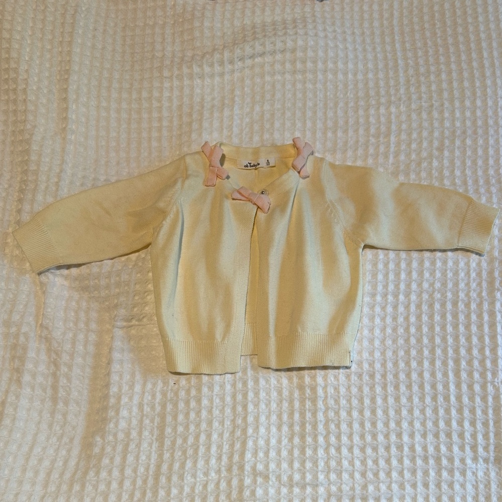 Butter Yellow Baby Cardigan with Pink Bow Accents